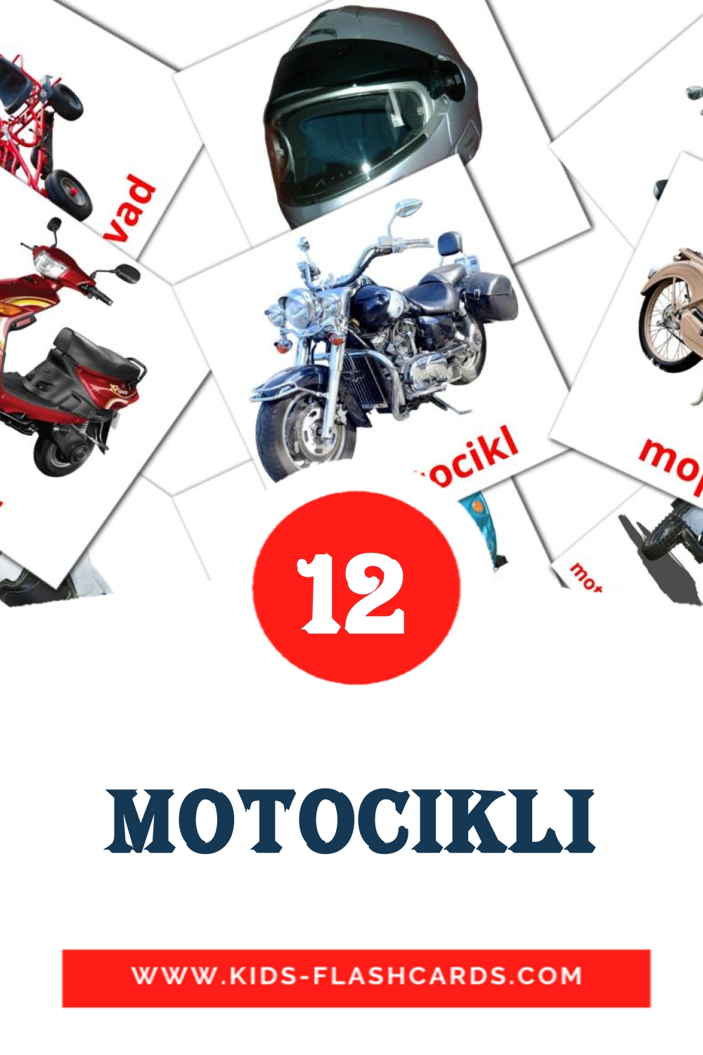 12 cartes illustrées de Motocikli pour la maternelle en serbe
