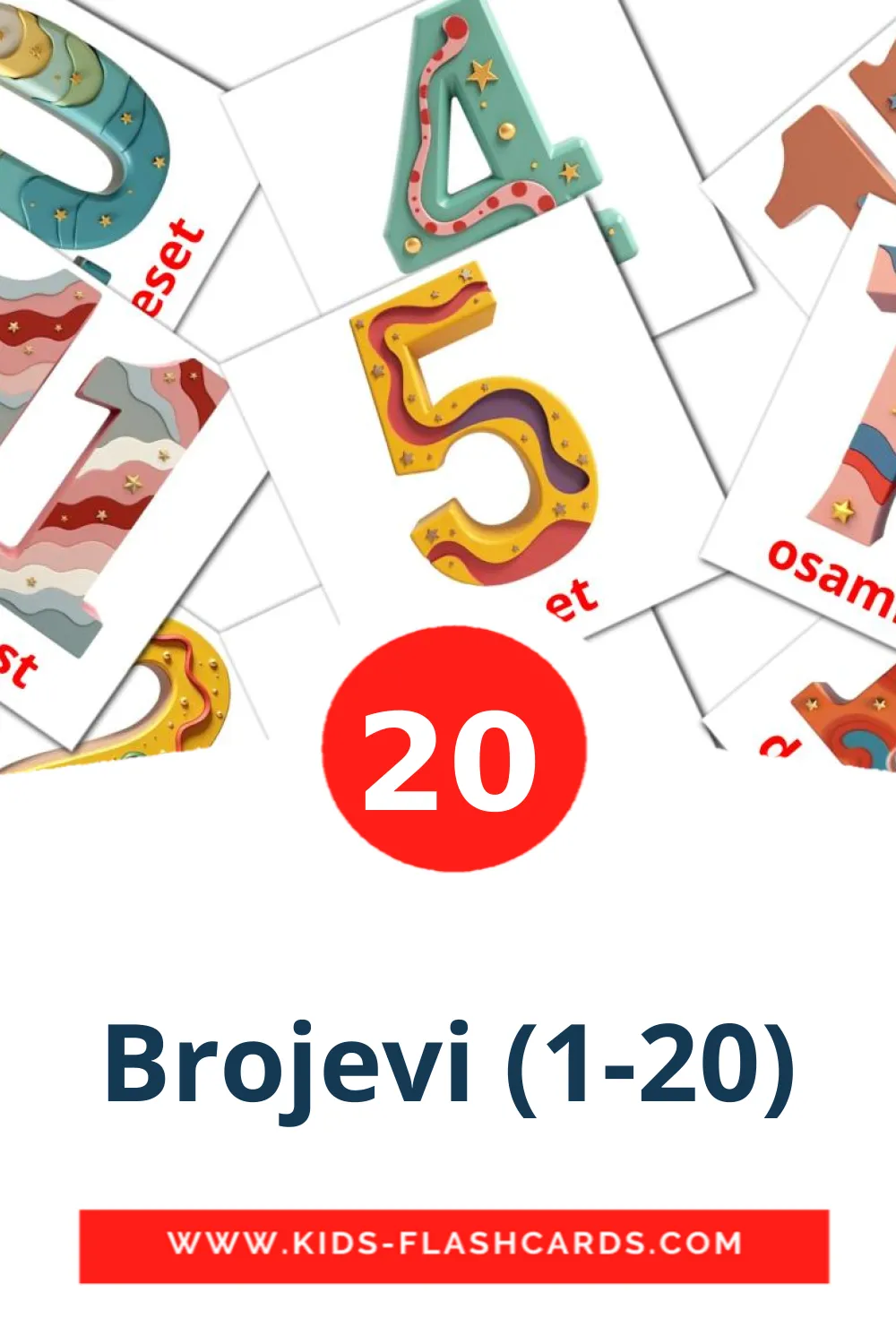 20 Brojevi (1-20) fotokaarten voor kleuters in het servisch