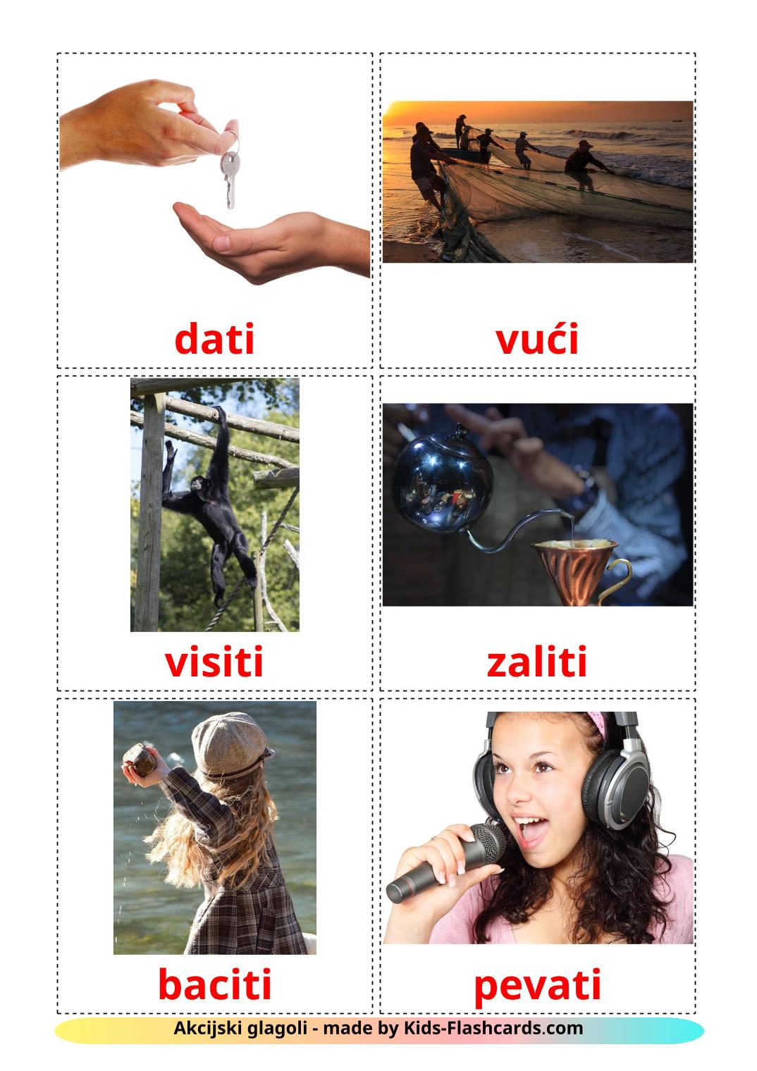 Action verbs - 54 Free Printable serbian Flashcards 