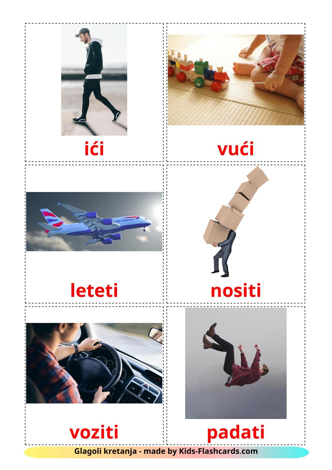 Movement verbs - 22 Free Printable serbian Flashcards 