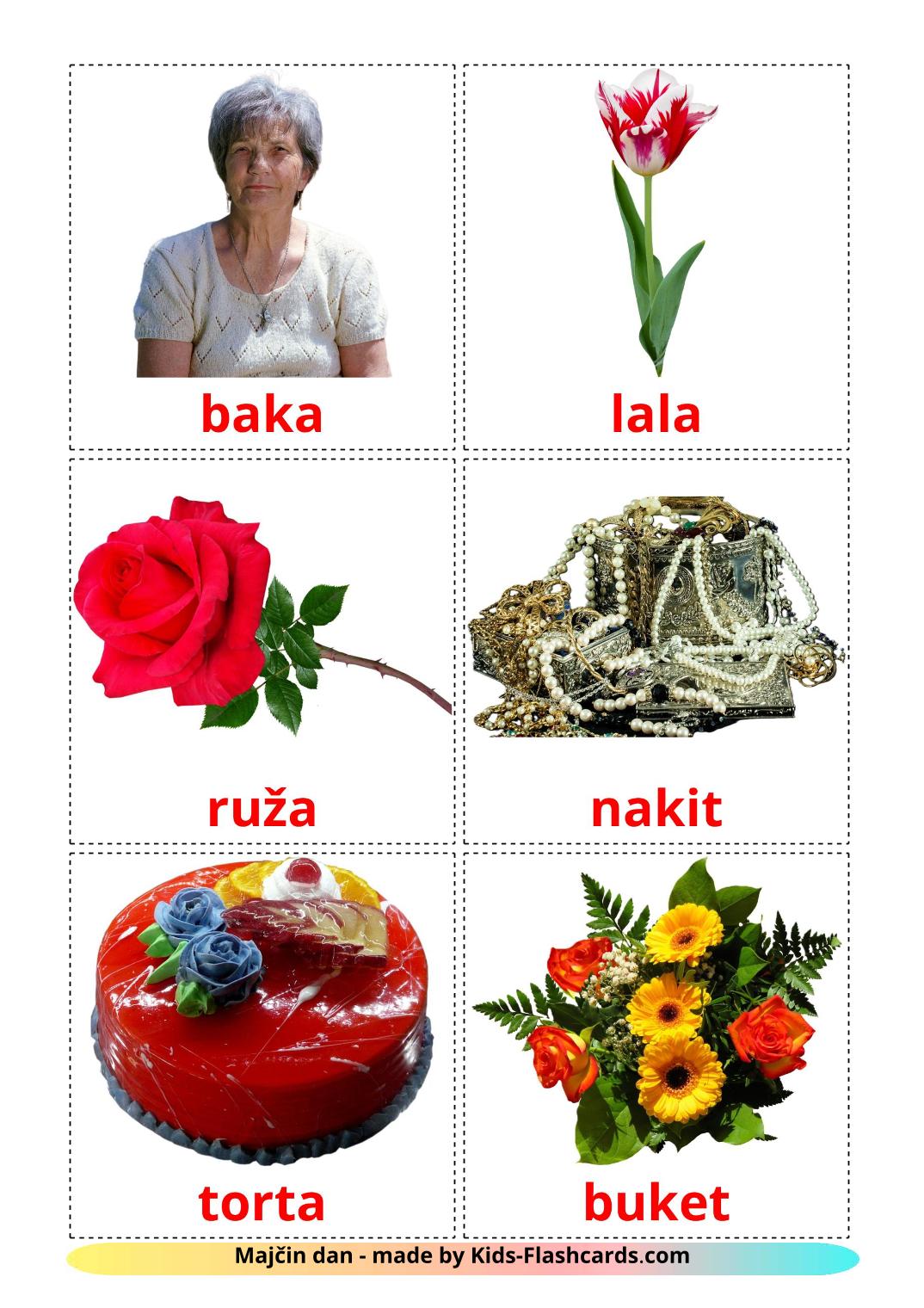 Mother's day - 25 Free Printable serbian Flashcards 