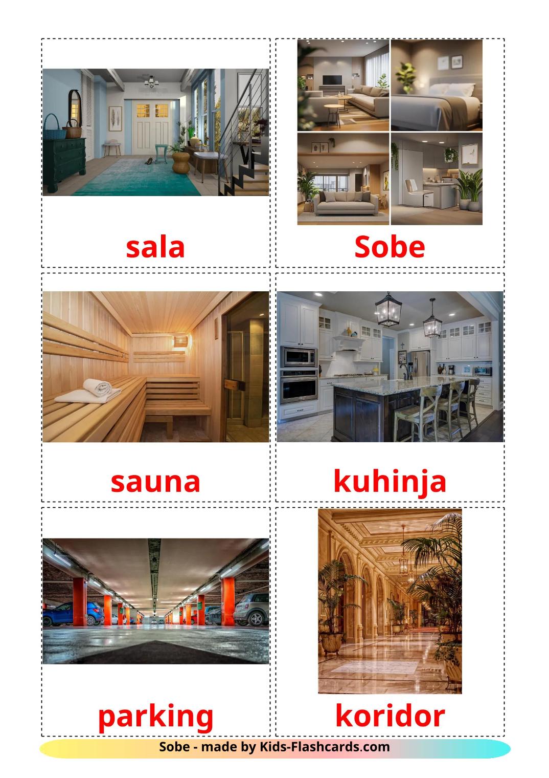 Rooms - 18 Free Printable serbian Flashcards 