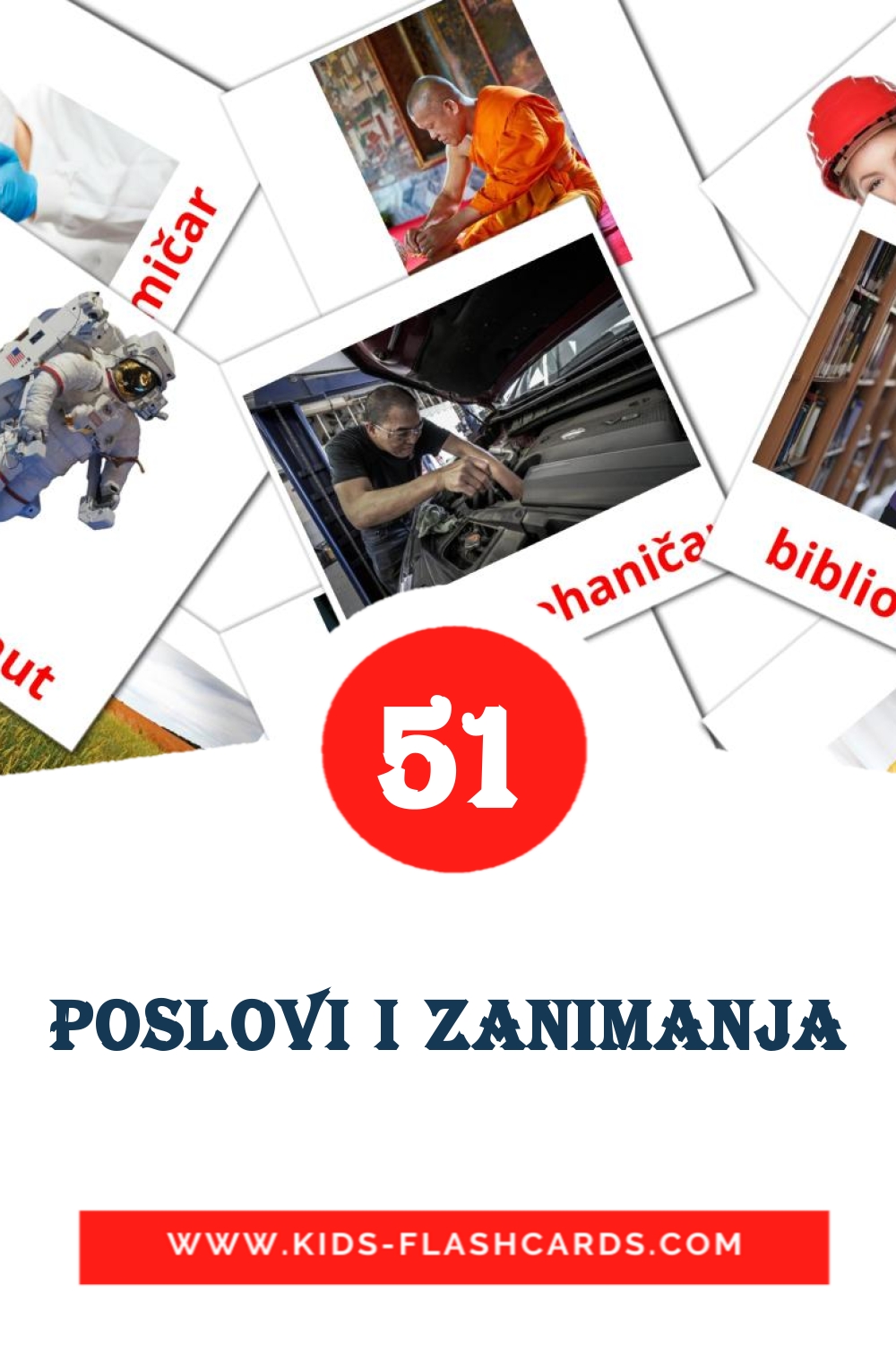 51 tarjetas didacticas de Poslovi i zanimanja para el jardín de infancia en serbio