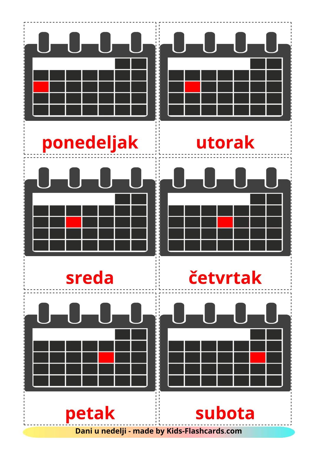 Wochentage - 13 kostenlose, druckbare Serbisch Flashcards 