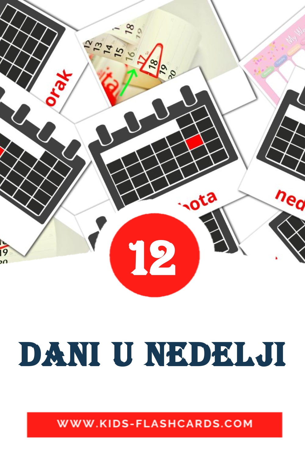 12 cartes illustrées de Dani u nedelji pour la maternelle en serbe