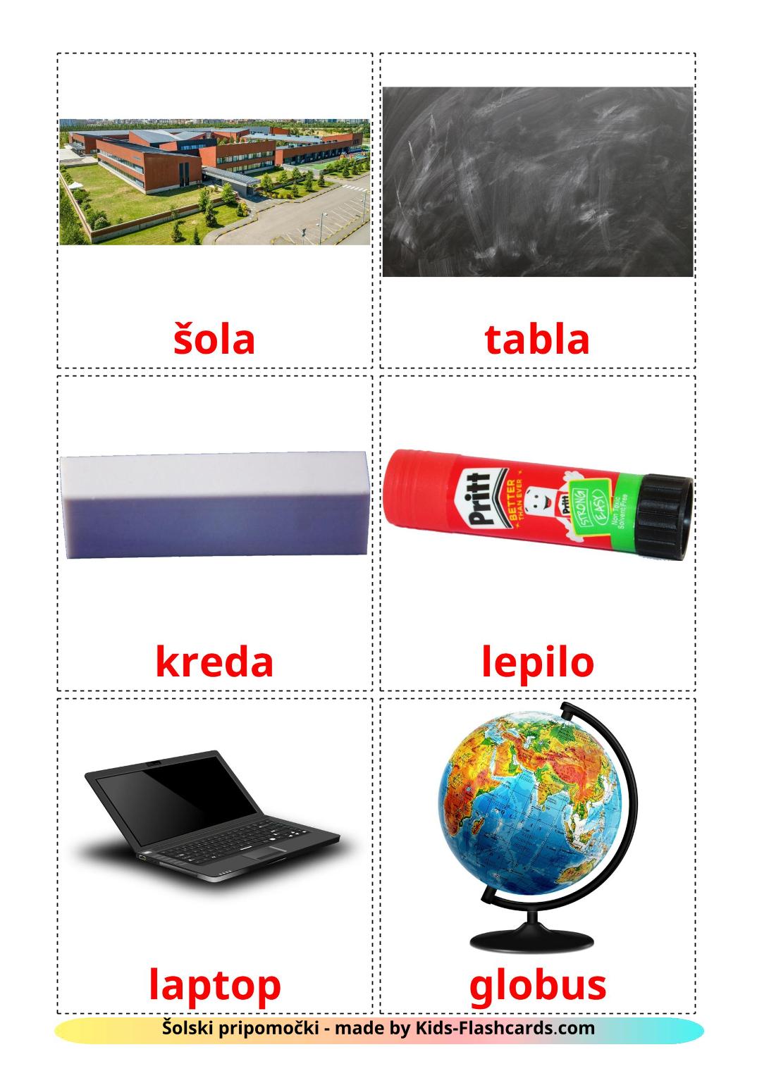 Oggetti scolastici - 36 flashcards serbo stampabili gratuitamente