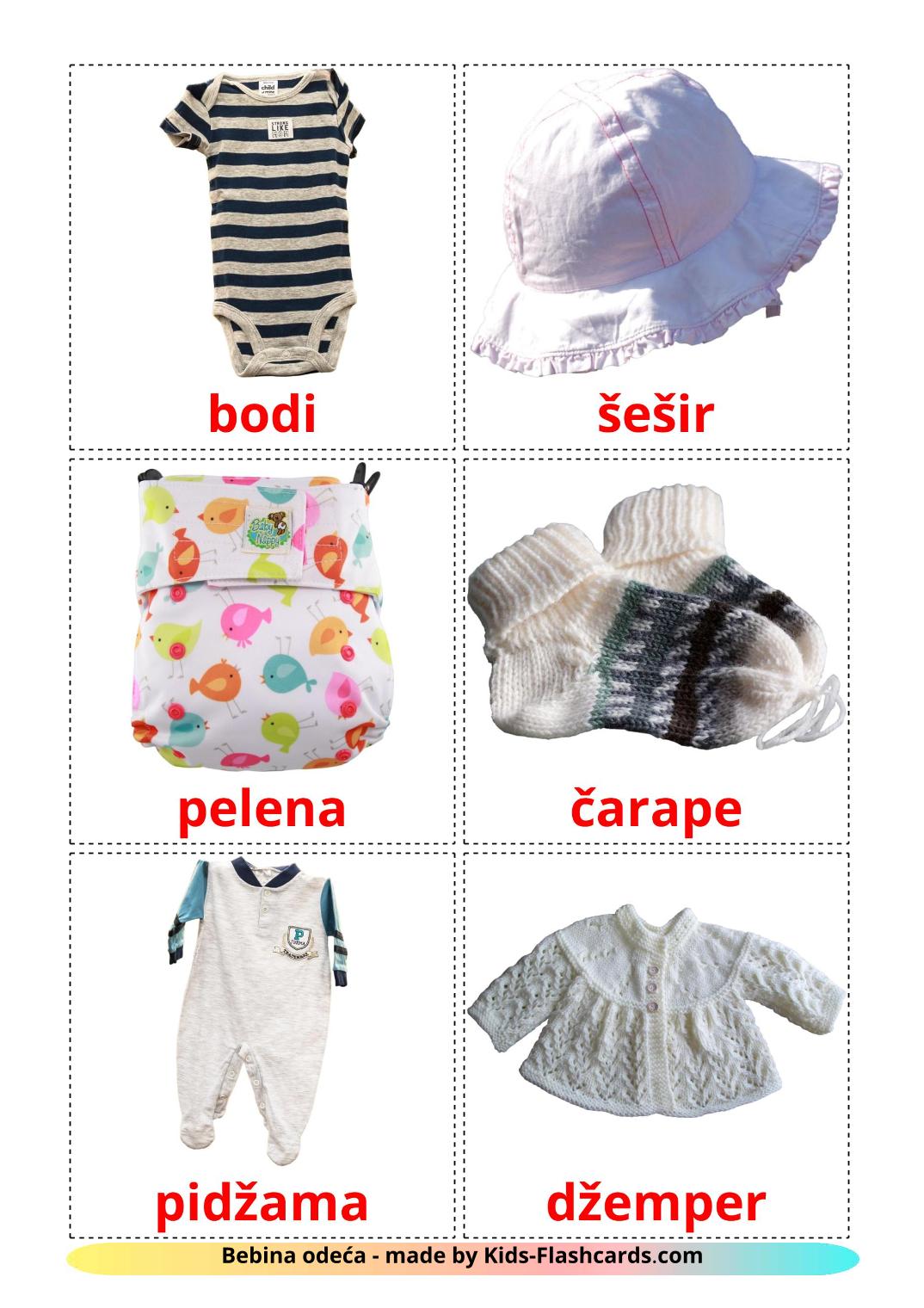 Vêtements pour Enfants - 12 Flashcards serbe imprimables gratuitement