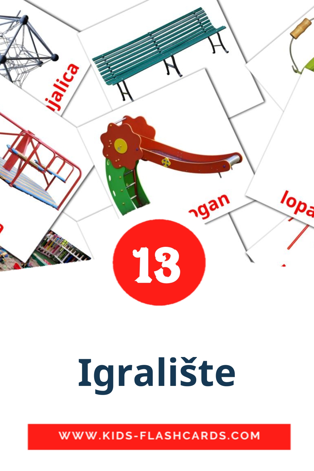 13 cartes illustrées de Igralište pour la maternelle en serbe