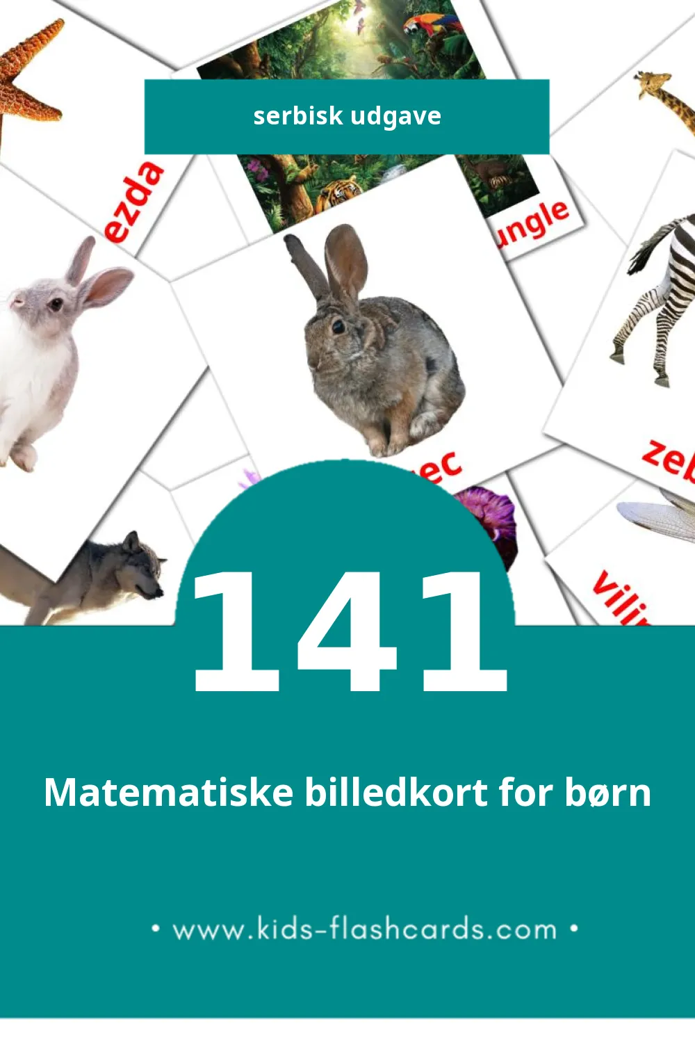 Visuelle billedkort for børn om Životinje til småbørn (141 kort på Serbisk)