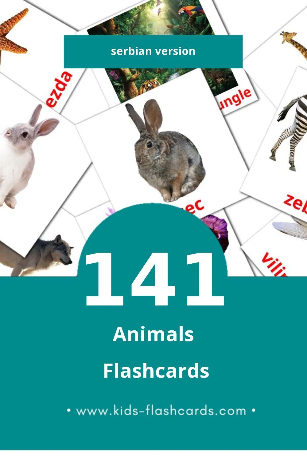 Visual Životinje Flashcards for Toddlers (141 cards in Serbian)