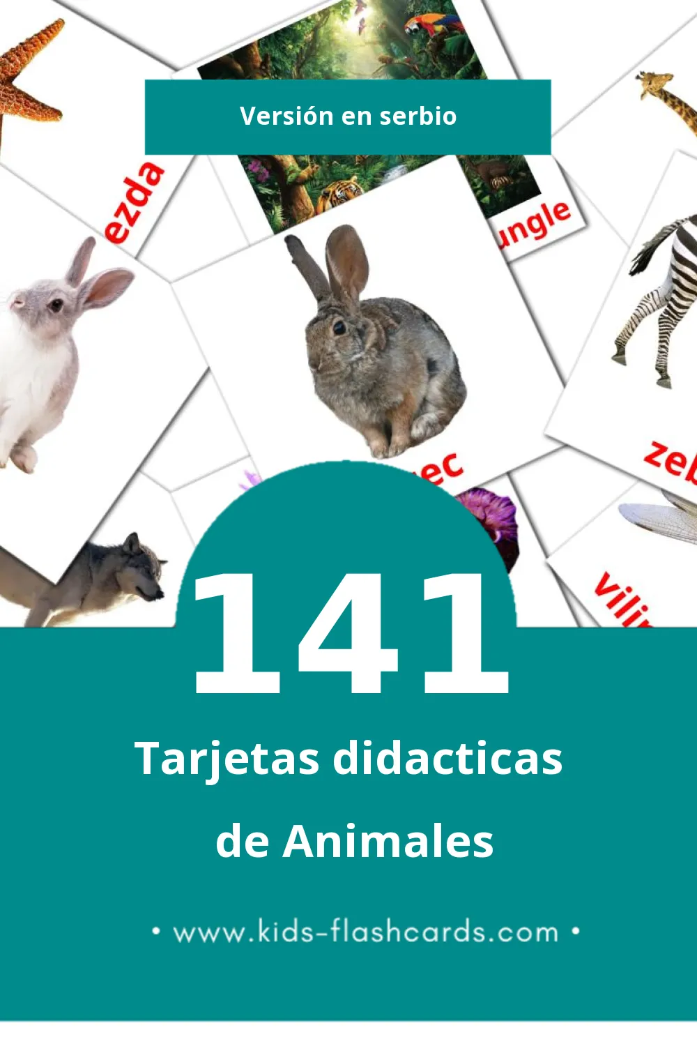 Tarjetas visuales de Životinje para niños pequeños (141 tarjetas en Serbio)