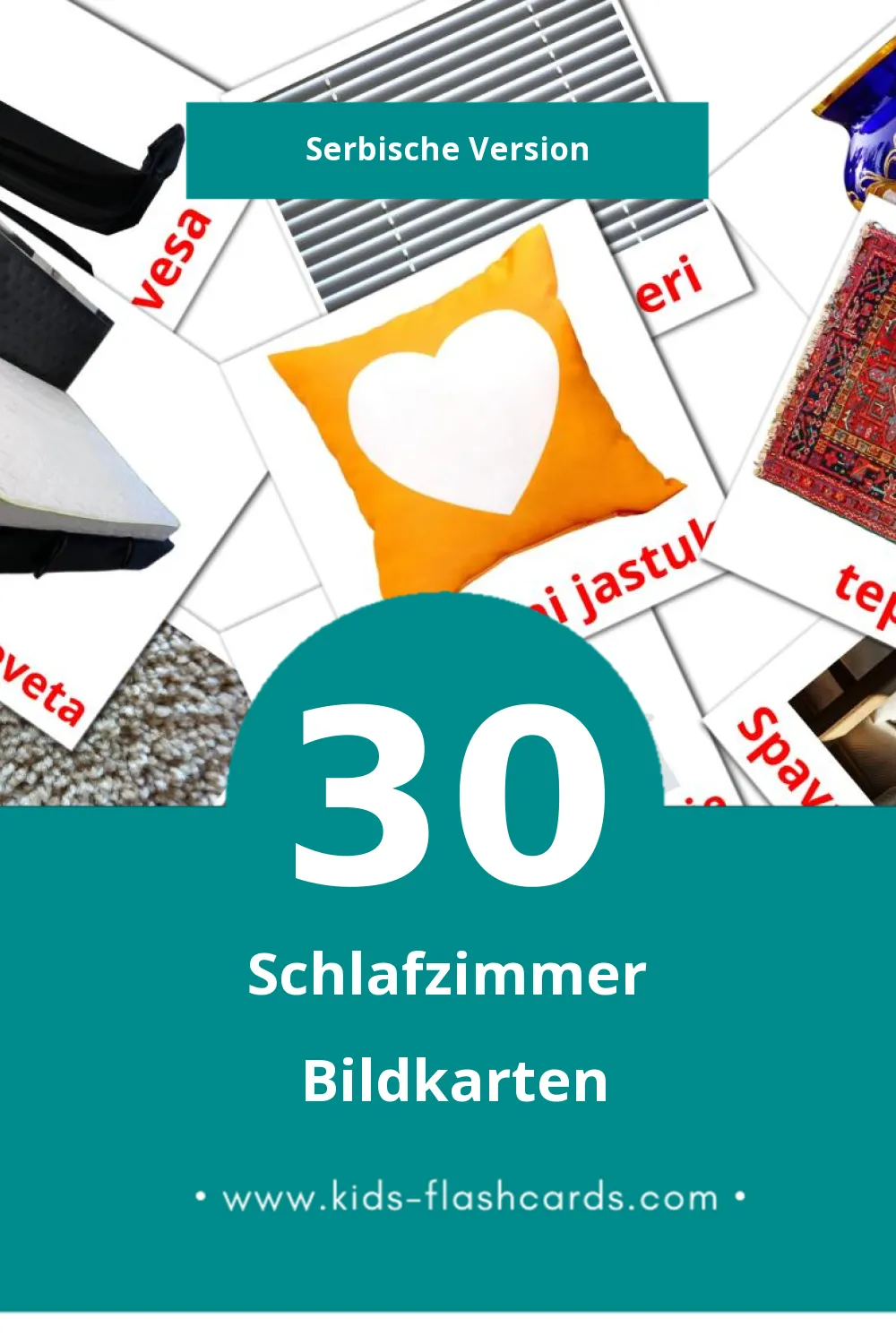 Visual spavaća soba Flashcards für Kleinkinder (30 Karten in Serbisch)