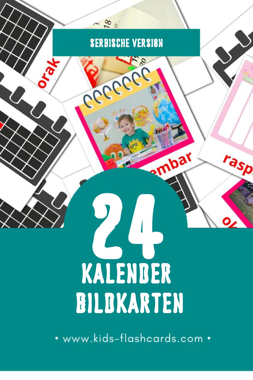 Visual Kalendar Flashcards für Kleinkinder (24 Karten in Serbisch)