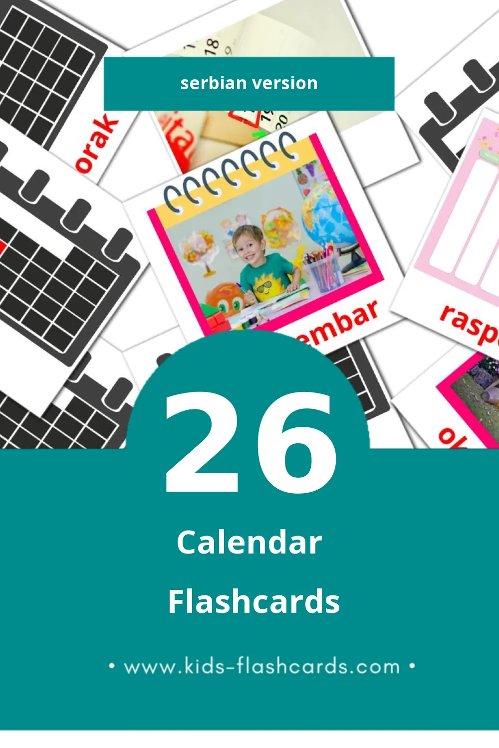 Visual Kalendar Flashcards for Toddlers (26 cards in Serbian)