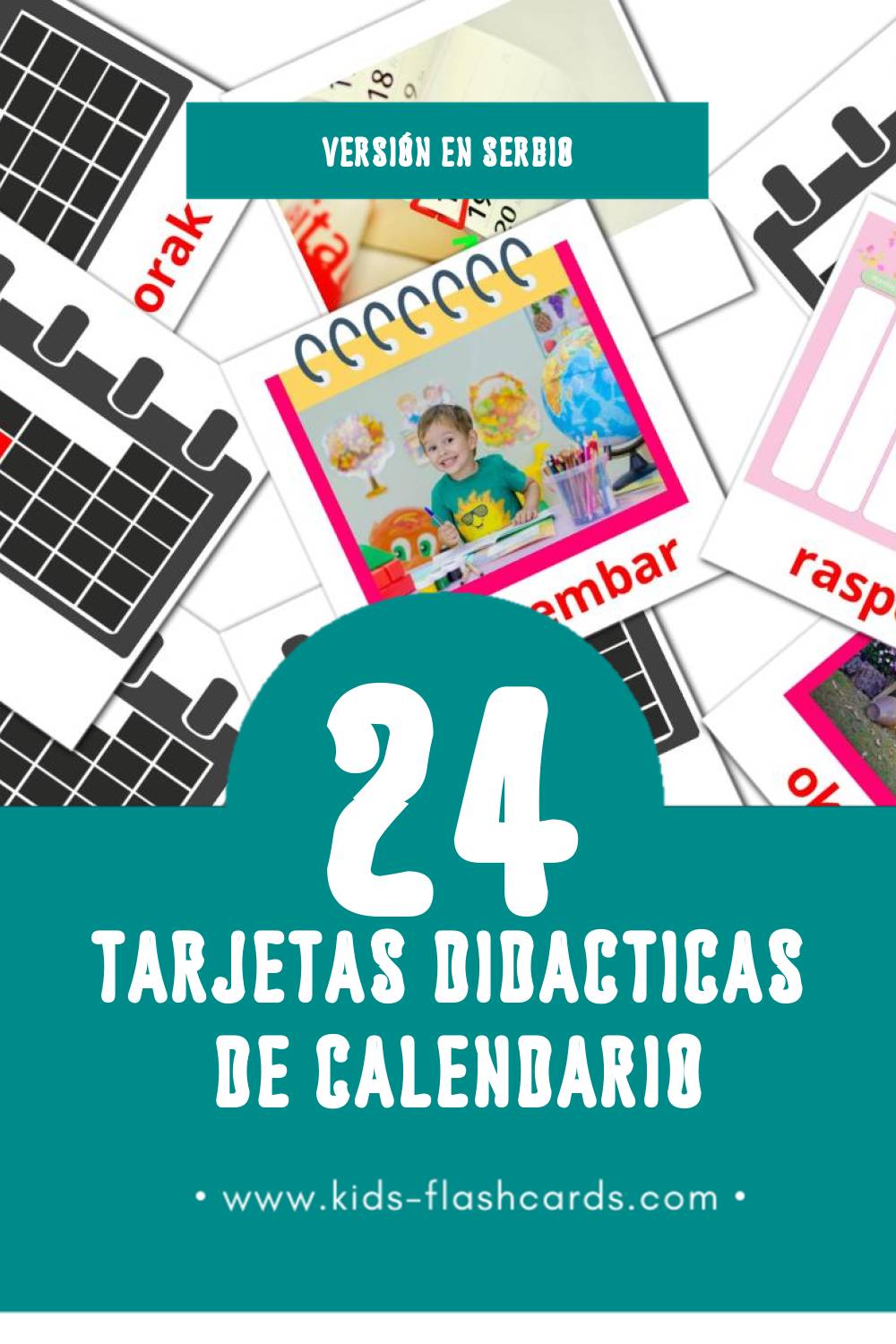 Tarjetas visuales de Kalendar para niños pequeños (24 tarjetas en Serbio)