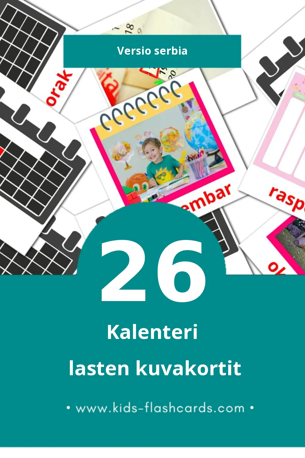 Kalendar lasten kuvakortit pikkulapsille (26 korttia Serbiaksi)