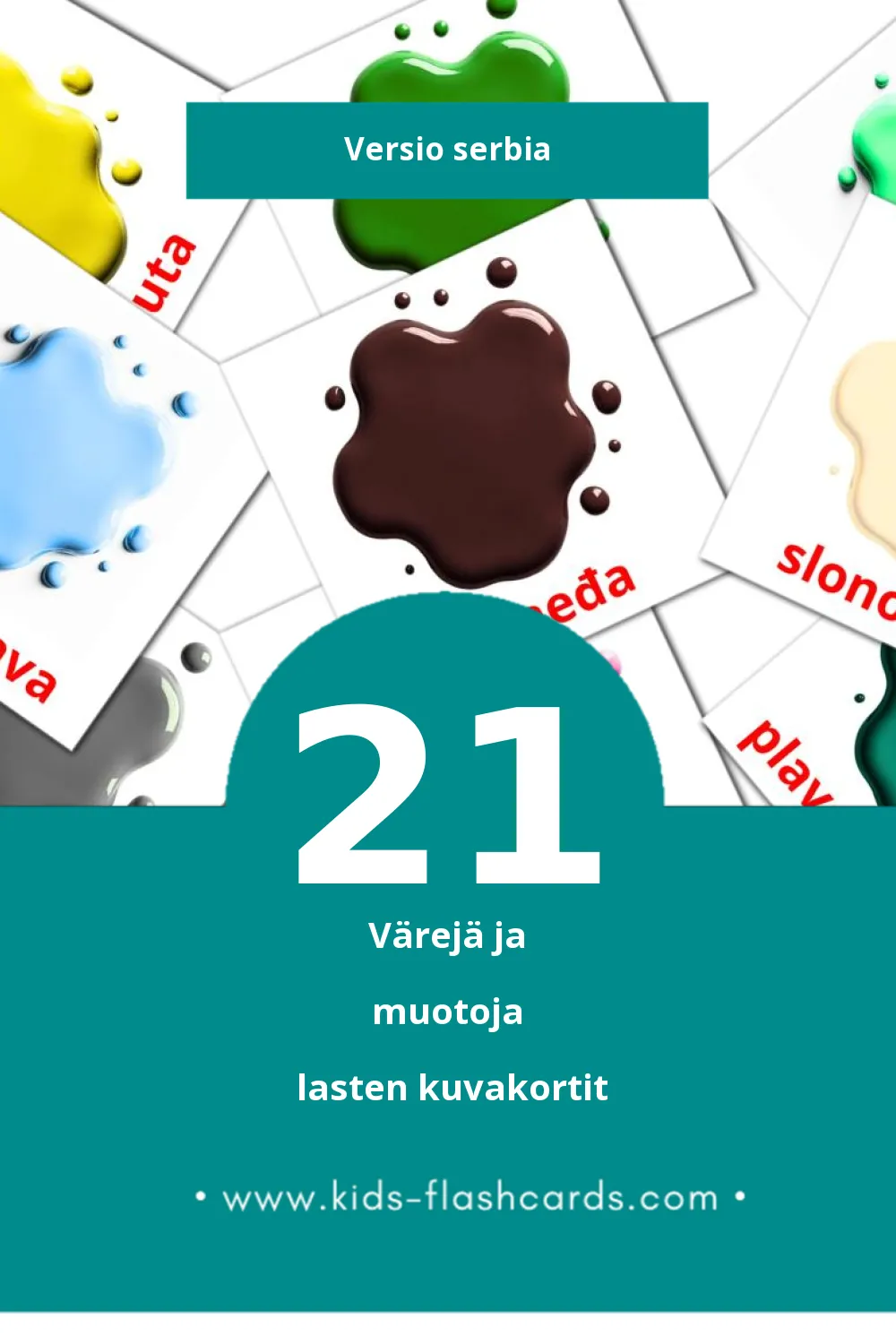 Boje i oblici lasten kuvakortit pikkulapsille (21 korttia Serbiaksi)