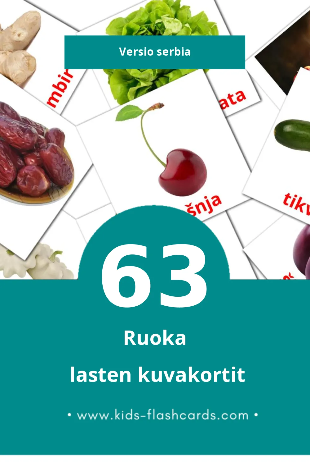 Hrana lasten kuvakortit pikkulapsille (63 korttia Serbiaksi)
