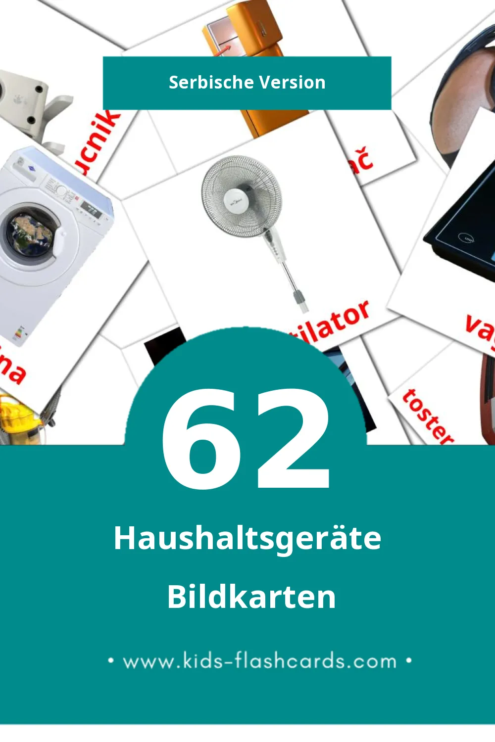 Visual Kućni aparati Flashcards für Kleinkinder (62 Karten in Serbisch)