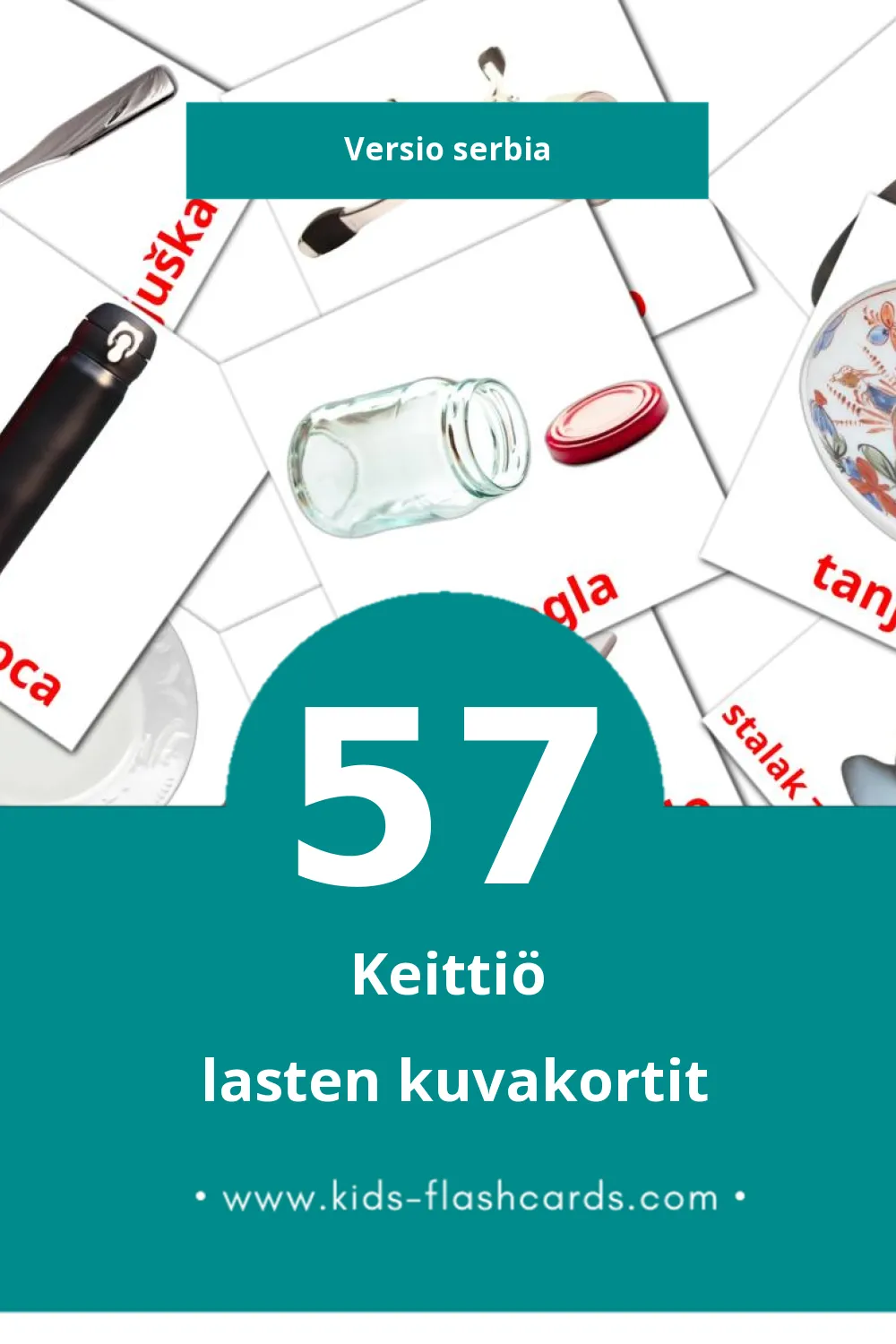 Kuhinja lasten kuvakortit pikkulapsille (57 korttia Serbiaksi)
