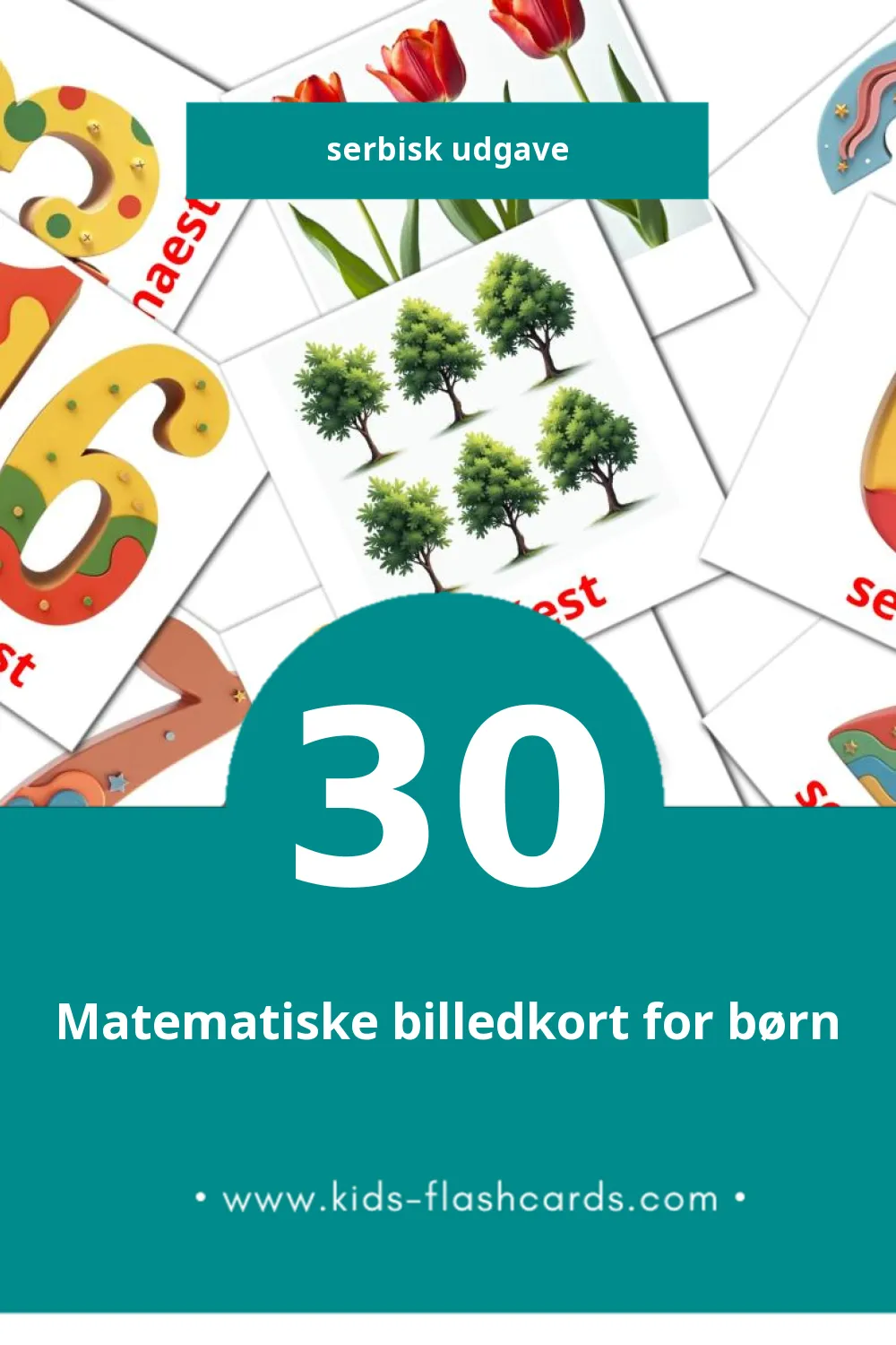 Visuelle billedkort for børn om Matematika til småbørn (30 kort på Serbisk)