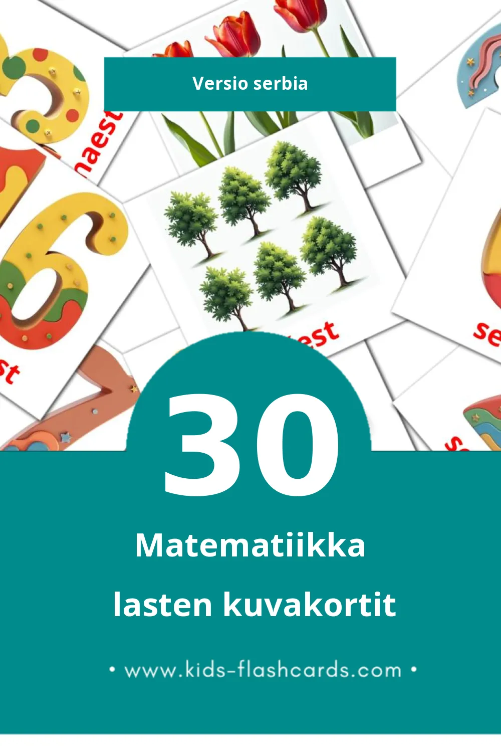 Matematika lasten kuvakortit pikkulapsille (30 korttia Serbiaksi)