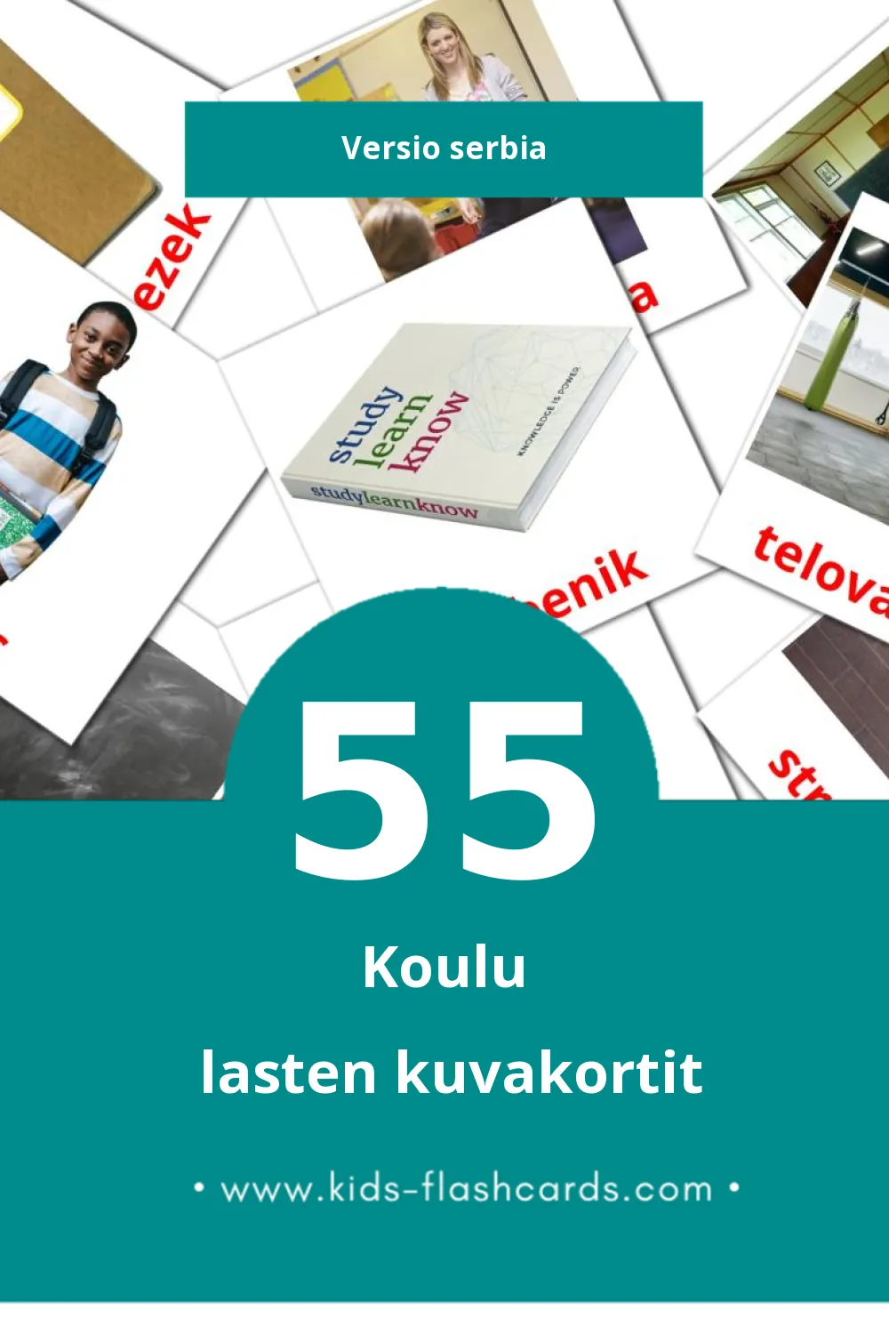 Šola lasten kuvakortit pikkulapsille (55 korttia Serbiaksi)