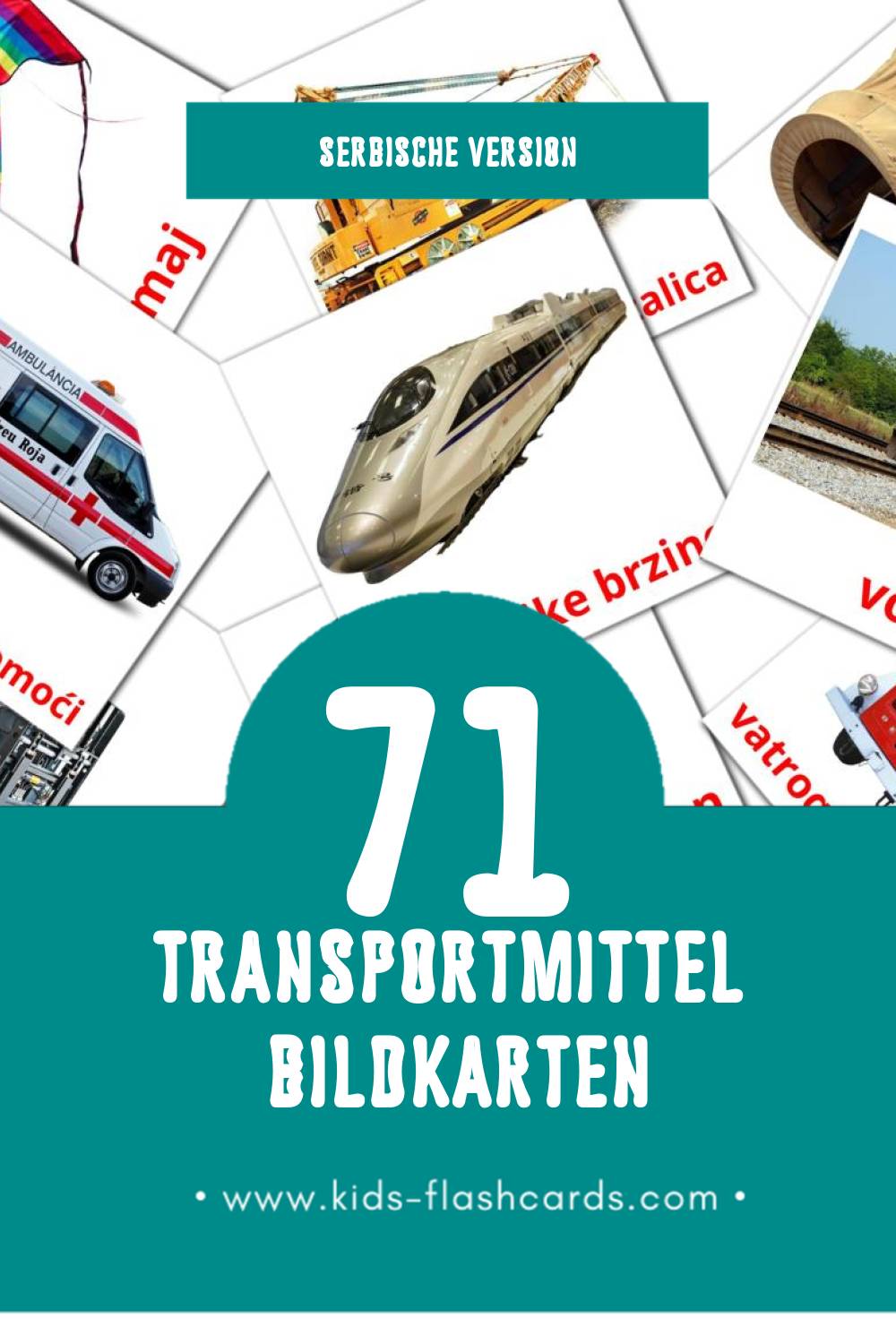 Visual Prevozna sredstva Flashcards für Kleinkinder (71 Karten in Serbisch)