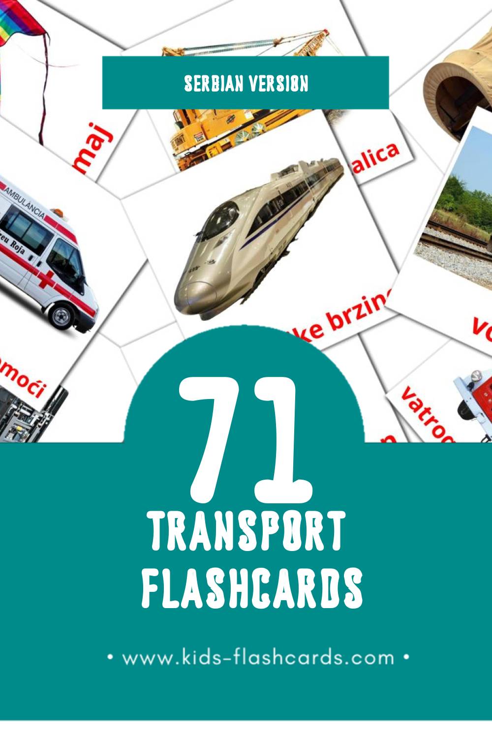 Visual Prevozna sredstva Flashcards for Toddlers (71 cards in Serbian)