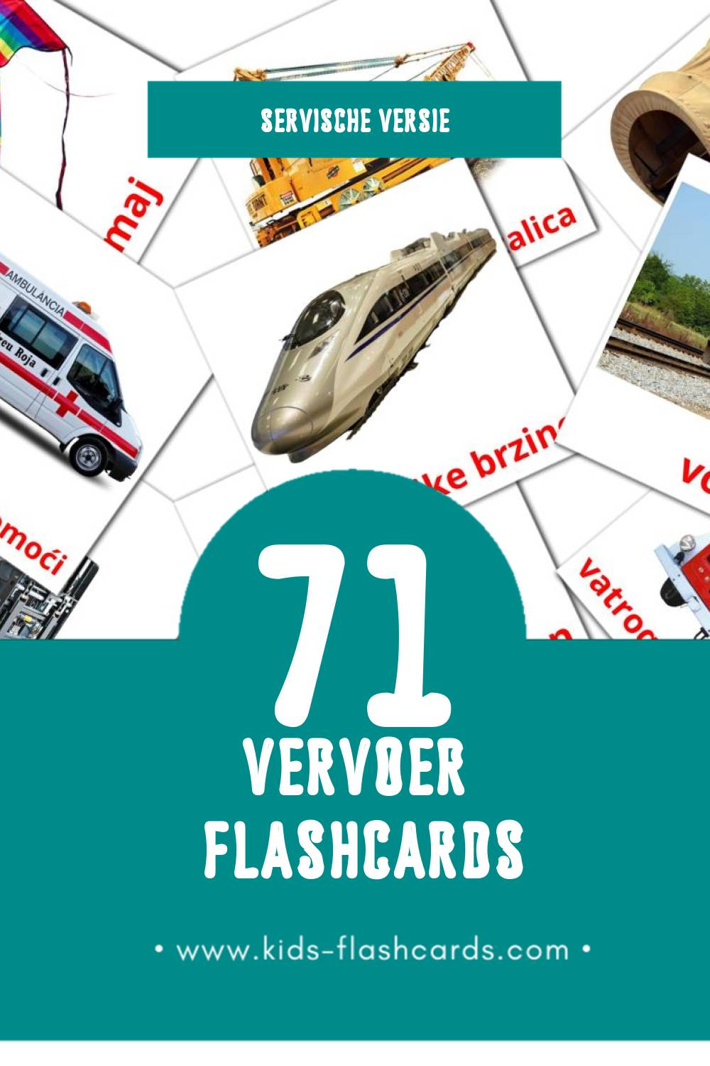 Visuele Prevozna sredstva Flashcards voor Kleuters (71 kaarten in het Servisch)