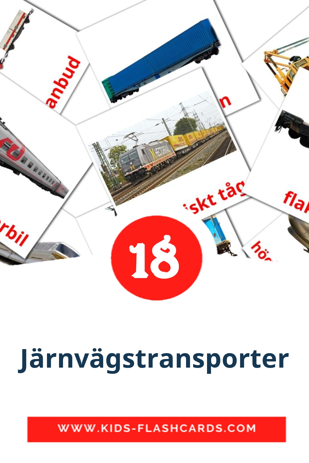 18 cartes illustrées de Järnvägstransporter pour la maternelle en suédois