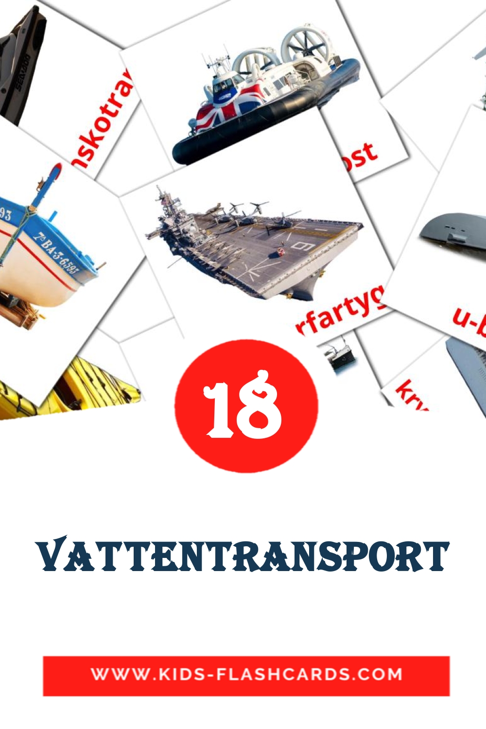 18 vattentransport Picture Cards for Kindergarden in swedish