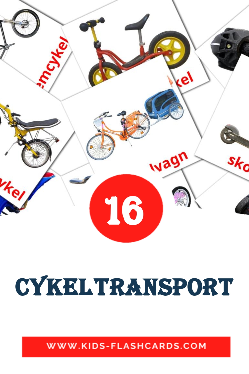 16 Cykeltransport Picture Cards for Kindergarden in swedish