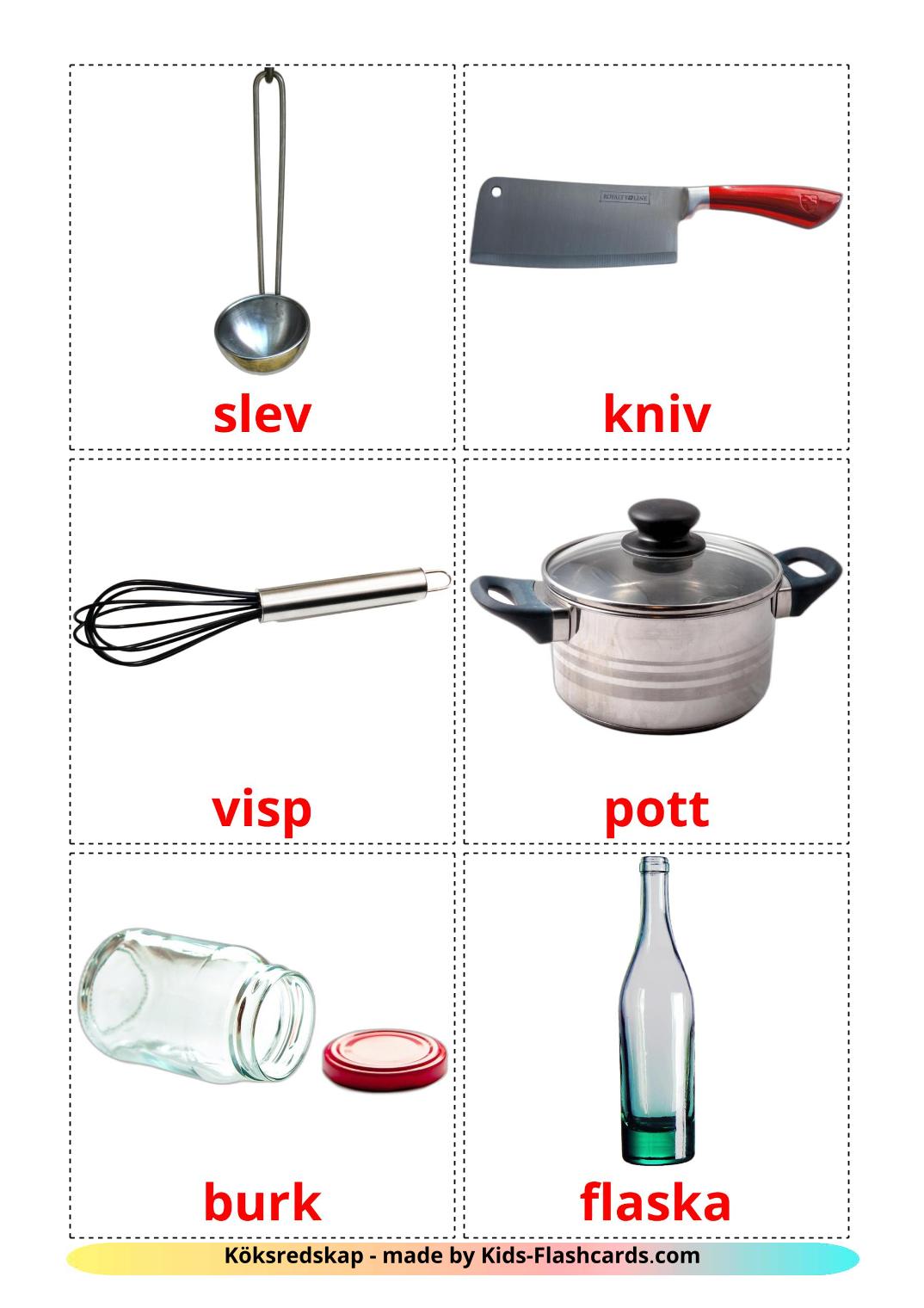 Utensílios de cozinha - 31 Flashcards suecoes gratuitos para impressão