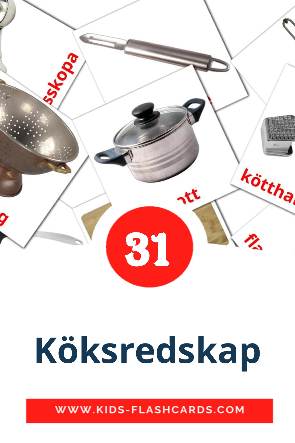 31 Cartões com Imagens de Köksredskap para Jardim de Infância em sueco