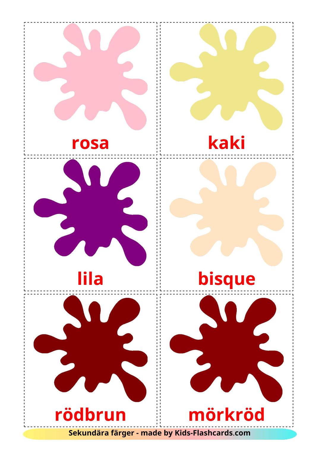 Secondary colors - 20 Free Printable swedish Flashcards 