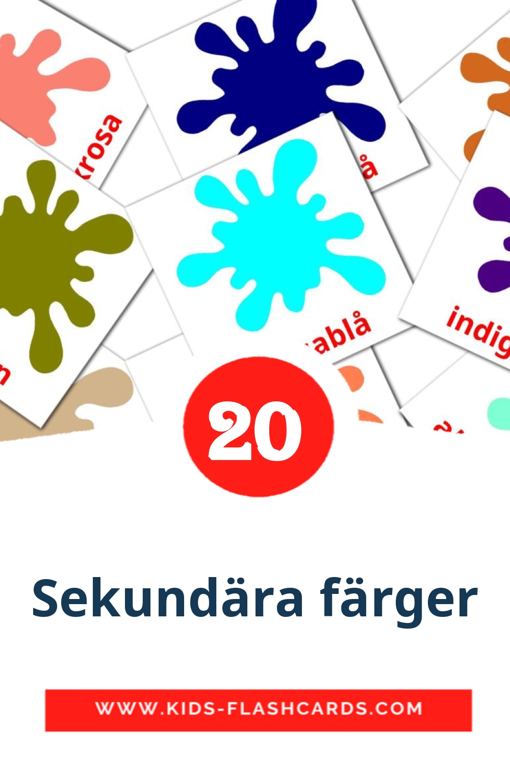 20 tarjetas didacticas de Sekundära färger para el jardín de infancia en sueco