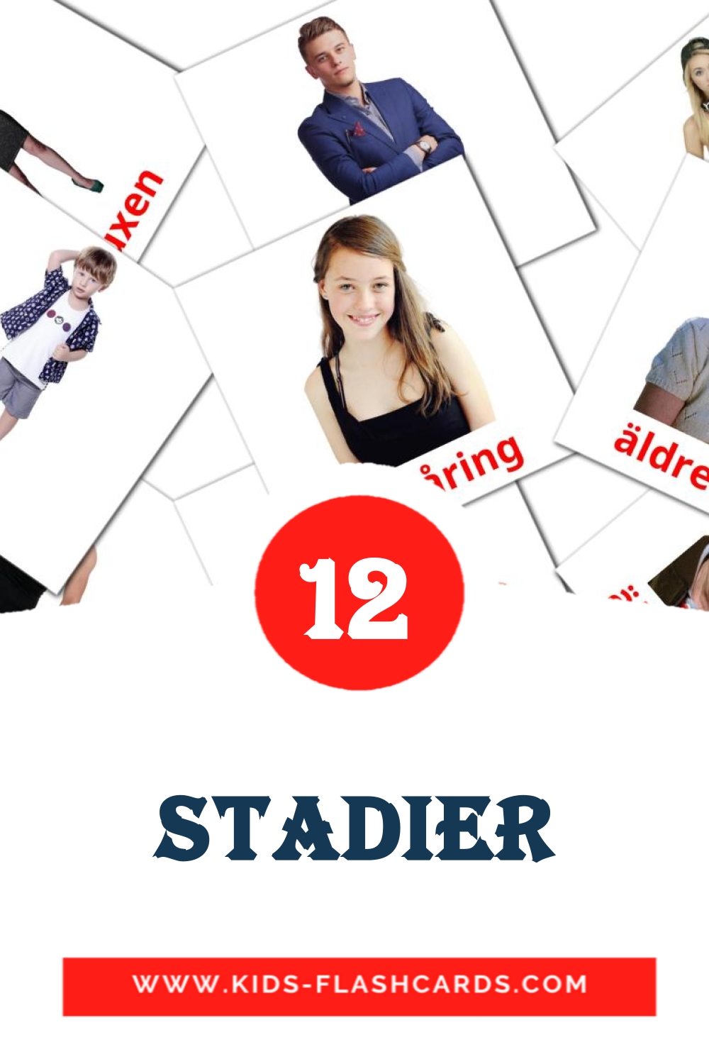 12 cartes illustrées de Stadier pour la maternelle en suédois