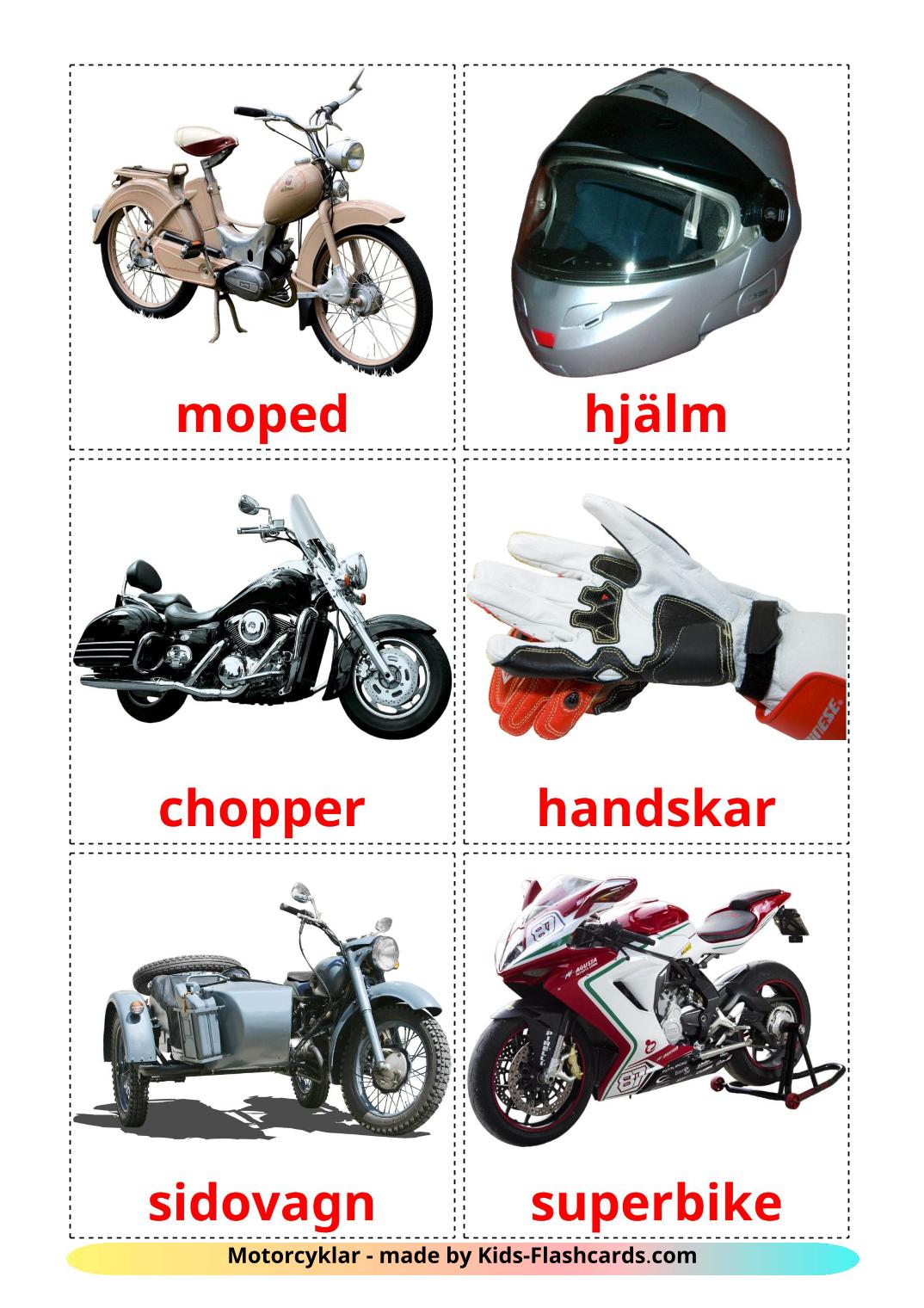 Motocicletas - 12 Flashcards suecoes gratuitos para impressão