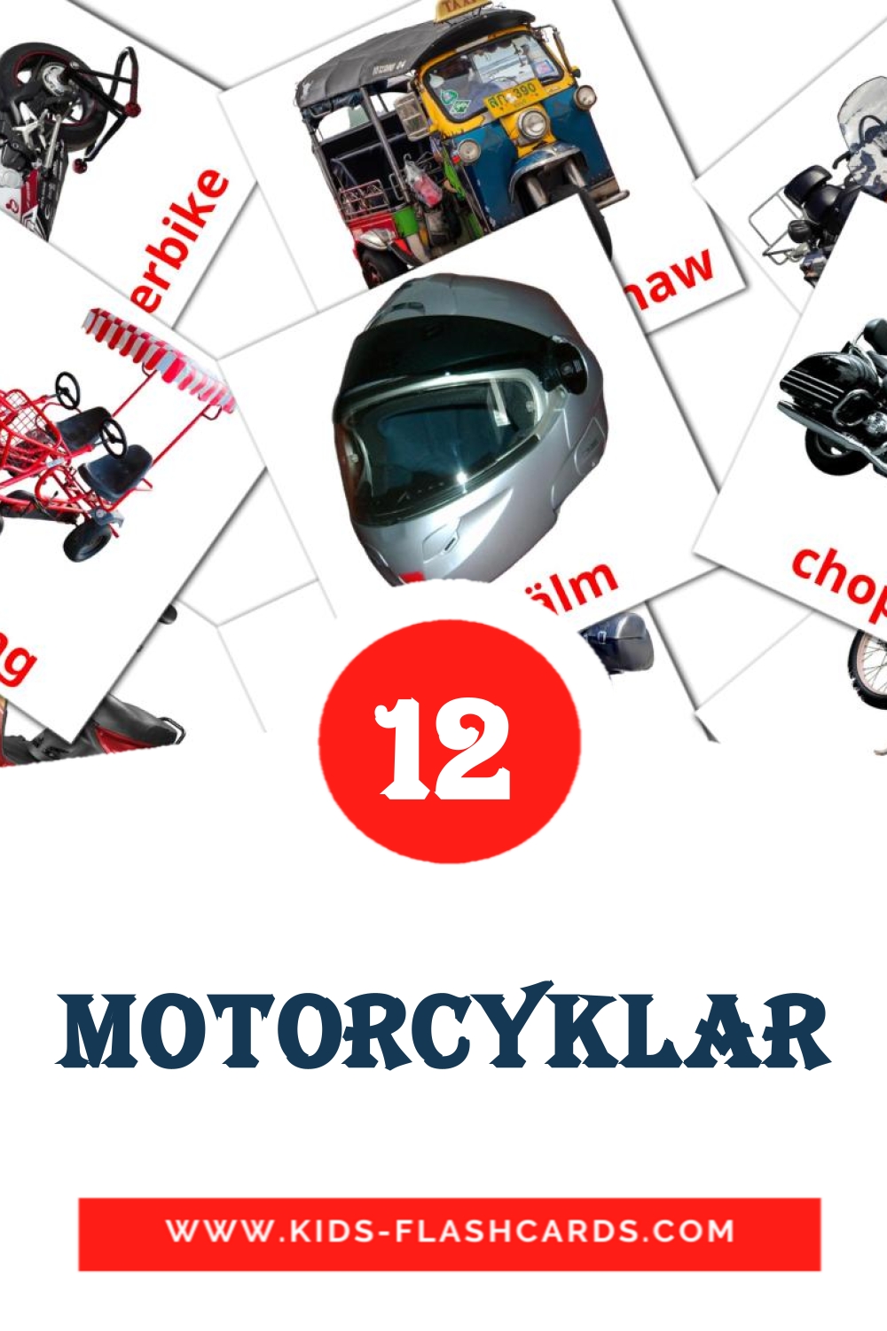 12 Motorcyklar Picture Cards for Kindergarden in swedish
