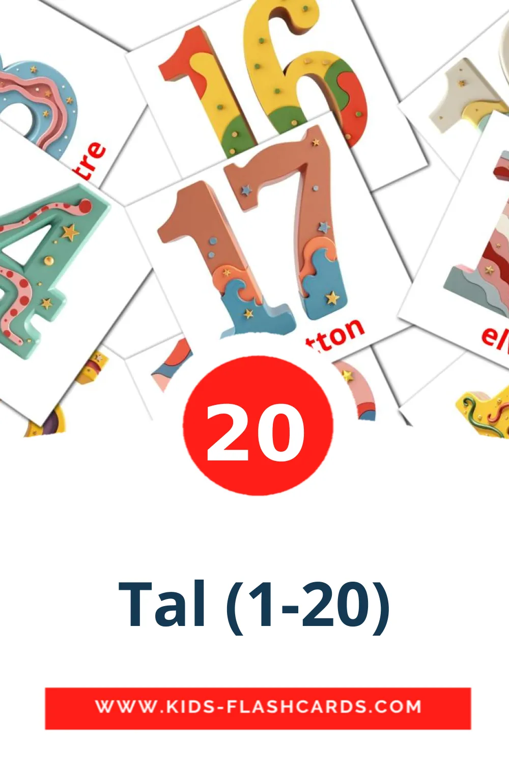 20 tarjetas didacticas de Tal (1-20) para el jardín de infancia en шведском