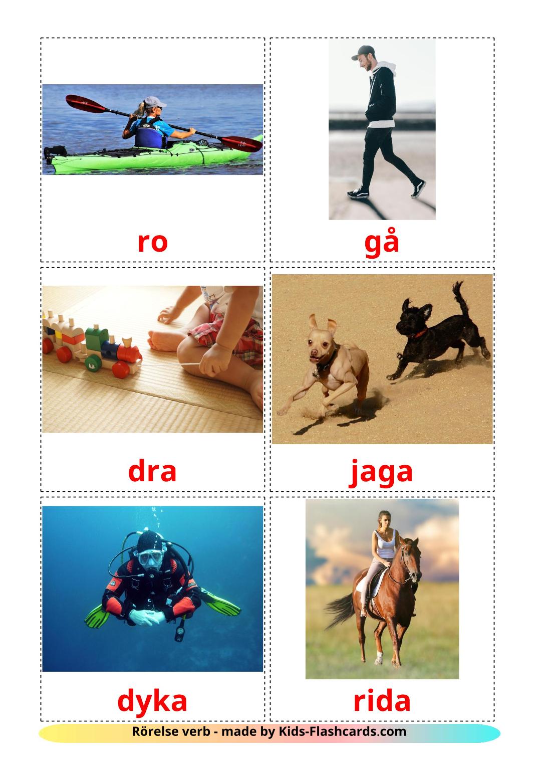Movement verbs - 22 Free Printable swedish Flashcards 