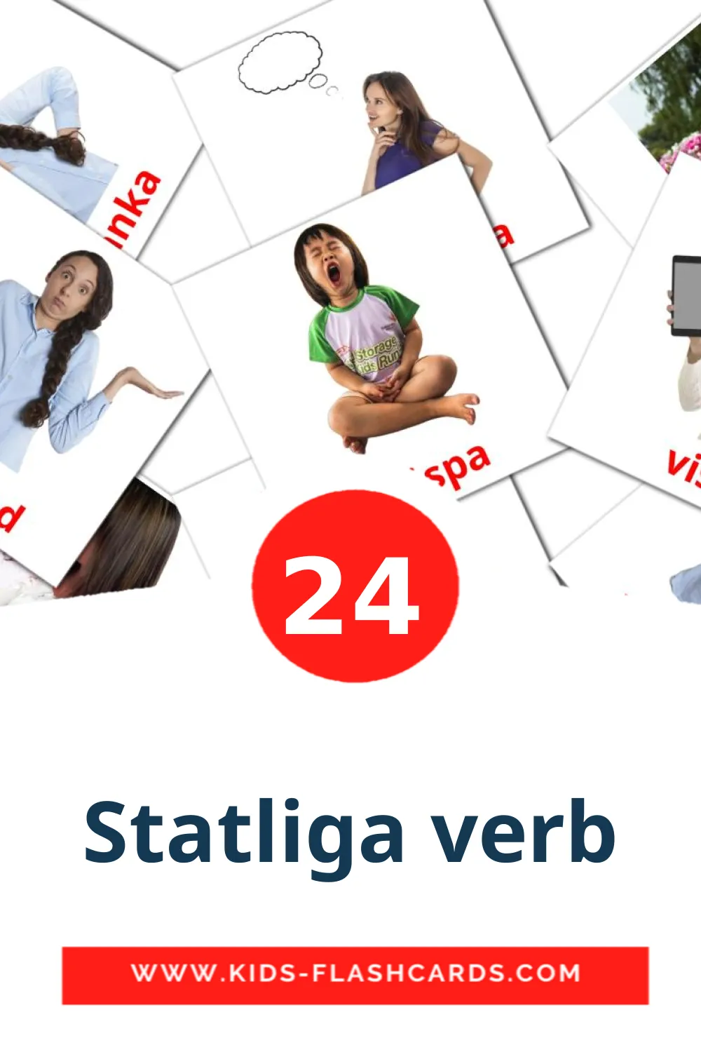 24 carte illustrate di Statliga verb per la scuola materna in svedese