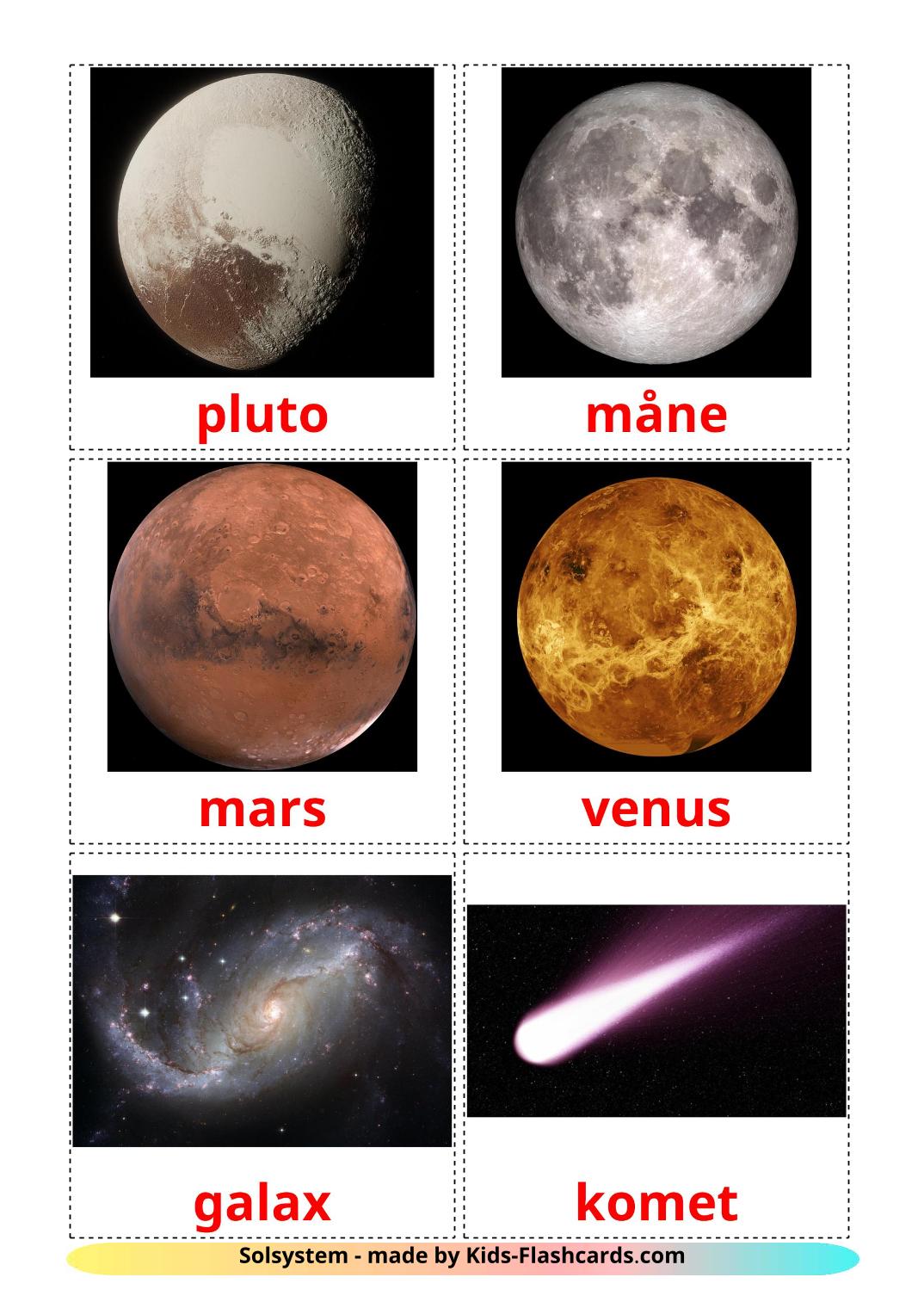 Solar System - 21 Free Printable swedish Flashcards 