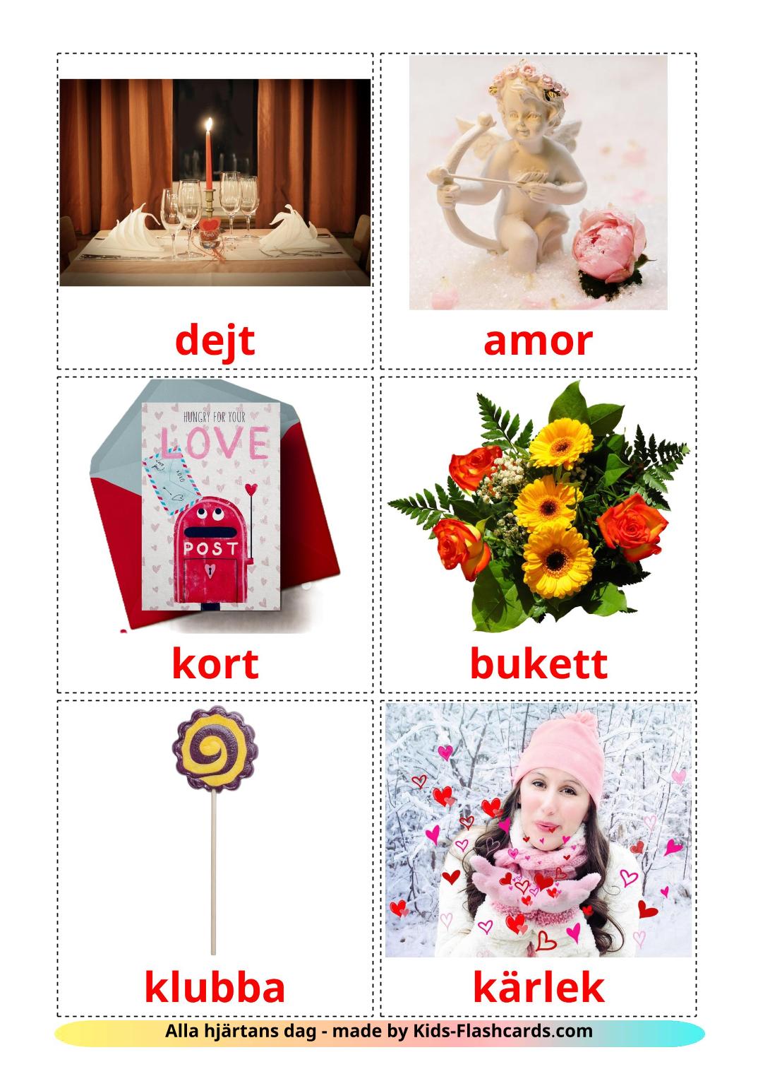 Valentine's Day - 18 Free Printable swedish Flashcards 