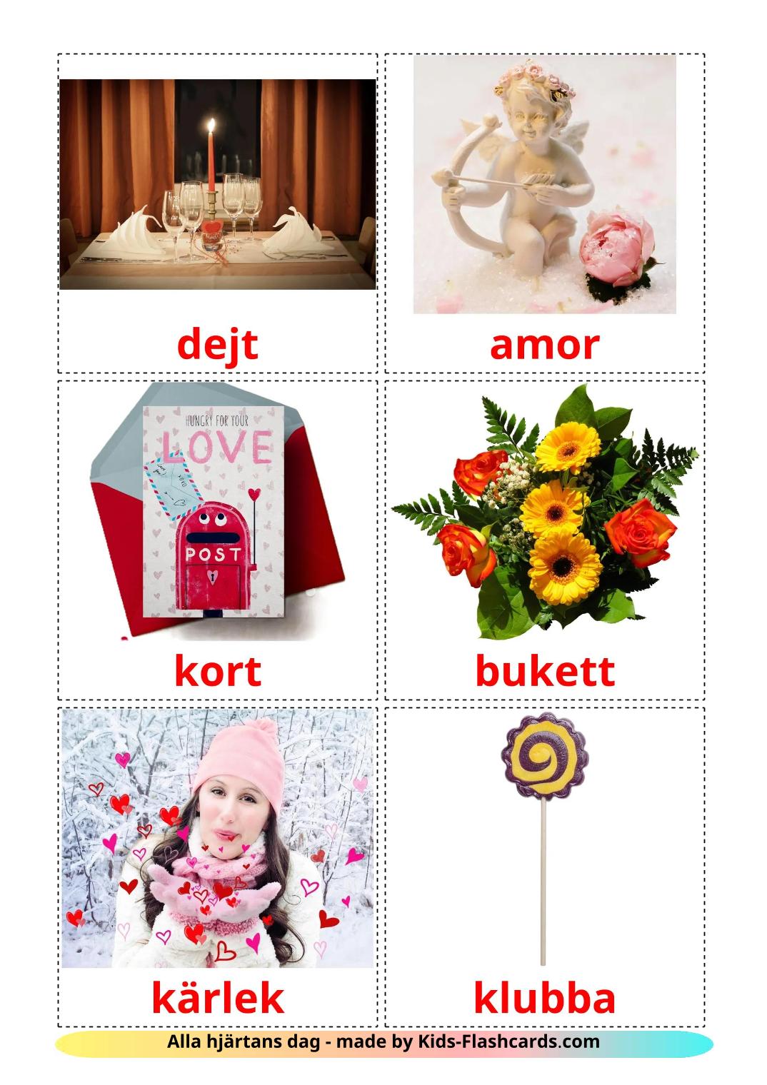 Valentine's Day - 19 Free Printable swedish Flashcards 