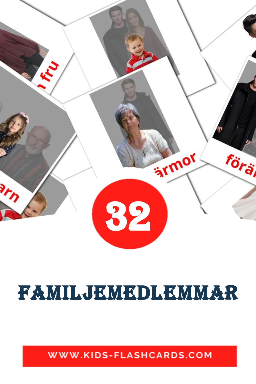 32 tarjetas didacticas de familjemedlemmar para el jardín de infancia en sueco