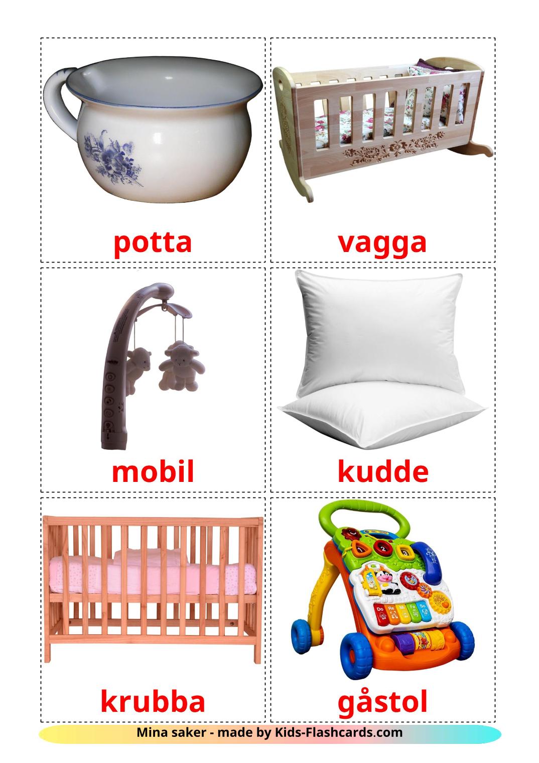 Baby things - 19 Free Printable swedish Flashcards 