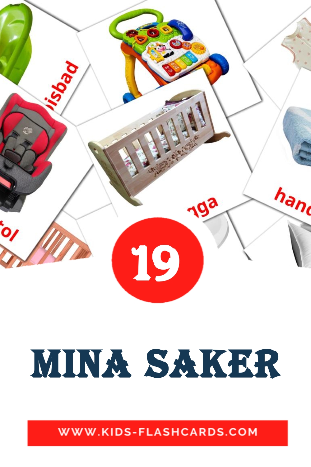 19 cartes illustrées de Mina saker pour la maternelle en suédois