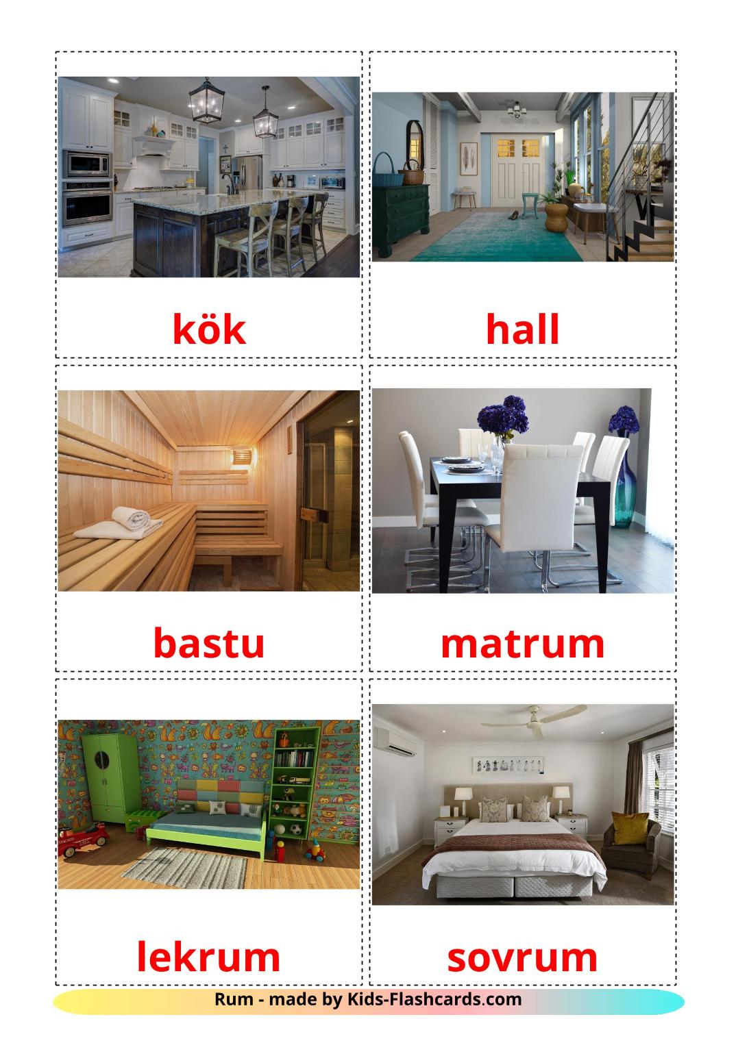 Rooms - 17 Free Printable swedish Flashcards 
